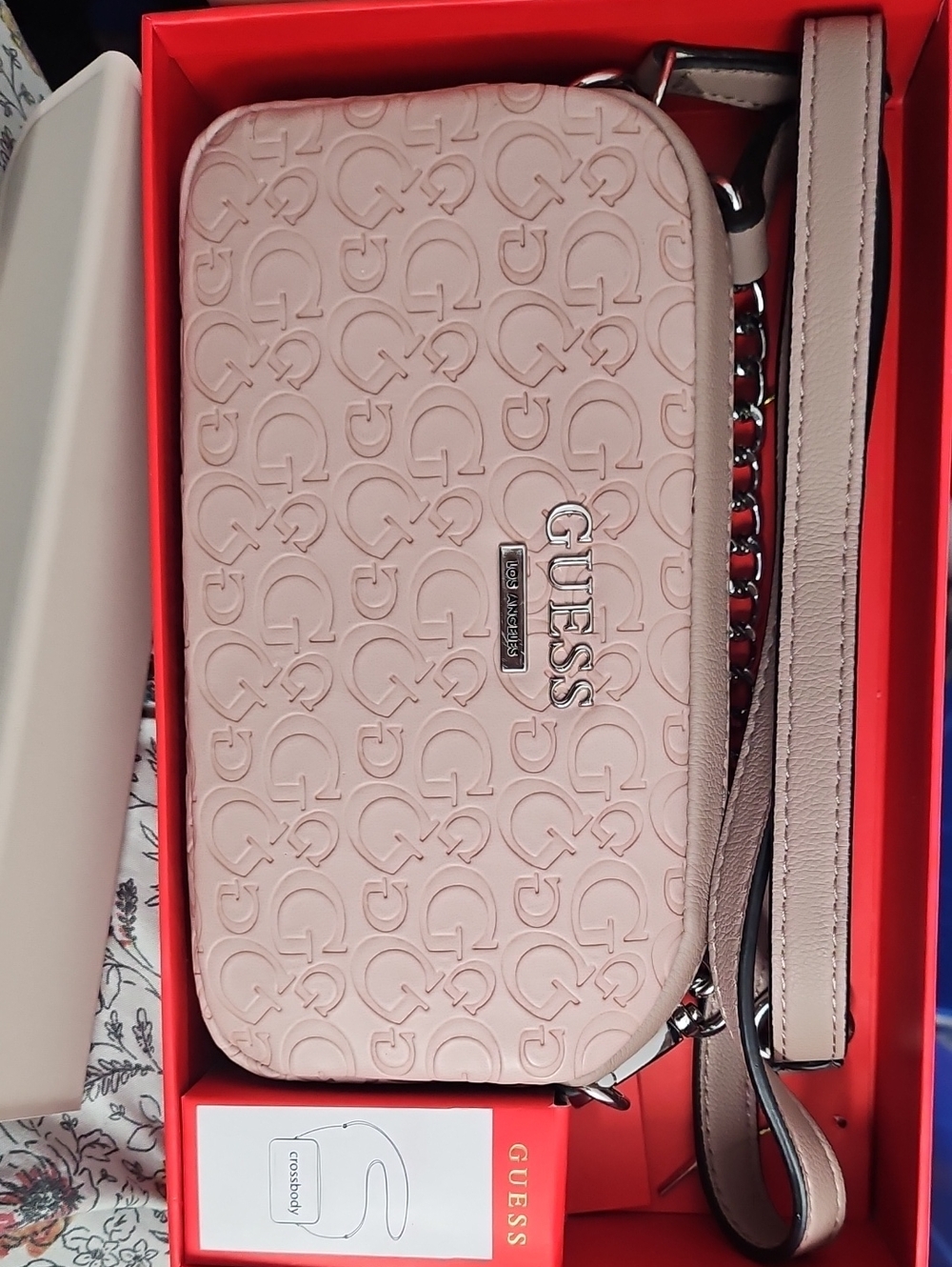GUESS Blush Pink Embossed Logo Crossbody Bag